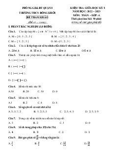 Đề tham khảo giữa học kỳ 1 Toán 6 năm 2022 – 2023 trường THCS Đồng Khởi – TP HCM
