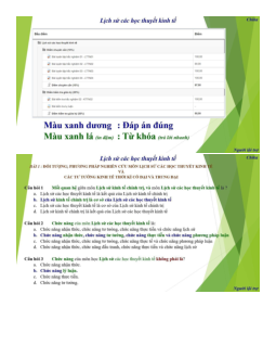 Đề cương câu hỏi trắc nghiệm ôn tập môn Lịch sử các học thuyết kinh tế có đáp án