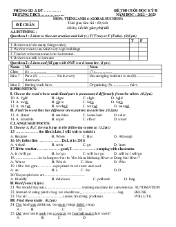 Đề thi học kì 2 môn Tiếng Anh 6 năm 2022 - 2023 sách Global Success | Đề 2,3