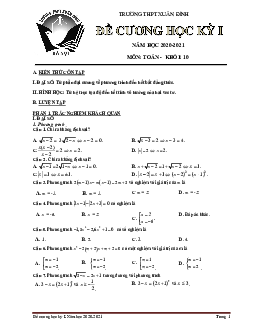 Đề cương học kỳ 1 Toán 10 năm 2020 – 2021 trường THPT Xuân Đỉnh – Hà Nội
