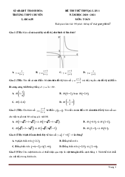 Đề luyện thi tốt nghiệp THPT môn Toán 2021 Chuyên Lam Sơn lần 1 (có đáp án và lời giải chi tiết)