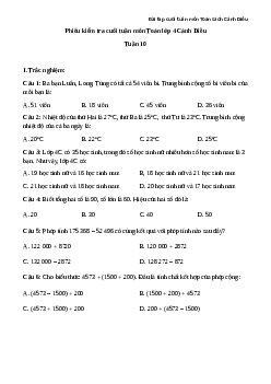 Phiếu bài tập cuối tuần lớp 4 môn Toán nâng cao Tuần 10 Cánh Diều
