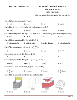 Đề thi thử THPT Quốc Gia 2021 môn Toán Sở GD & ĐT Thái Nguyên lần 1 (có đáp án và lời giải chi tiết)