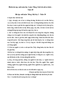 Phiếu bài tập cuối tuần lớp 2 môn Tiếng Việt Kết nối tri thức - Tuần 30