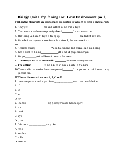 Bài tập Unit 1 lớp 9 nâng cao Local Environment