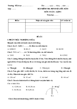 Đề thi giữa học kì 2 lớp 5 môn Toán - Số 1