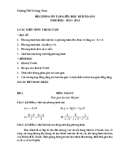 Đề cương giữa kì 2 Toán 8 năm 2022 – 2023 trường THCS Long Toàn – BR VT