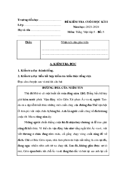 Đề thi học kì 2 môn Tiếng Việt lớp 5 theo thông tư 22 - Đề 5