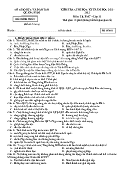 Đề kiểm tra HK1 Lịch Sử 11 Quảng Nam 2021-2022 (có đáp án)