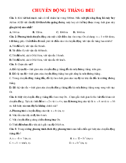 TOP 35 câu trắc nghiệm chuyển động thẳng đều (có đáp án)