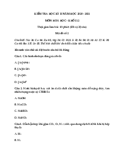 Đề thi học kì 2 hóa 12 năm học 2020 - 2021 Đề 2