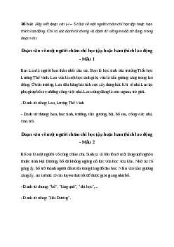 Viết đoạn văn về một người chăm chỉ học tập hoặc ham thích lao động | Văn mẫu Tiếng việt 10| Cánh diều