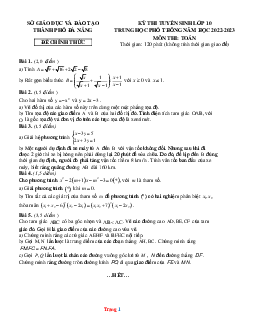 Đề thi tuyển sinh 10 môn toán Sở GD TP. Đà Nẵng 2022-2023