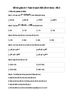 Đề thi giữa kì 1 Toán 6 kết nối tri thức năm 2023 - 2024 Đề 2-3