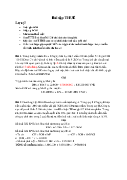 Bài tập tổng hợp tính toán thuế môn Kế toán thuế (có đáp án)