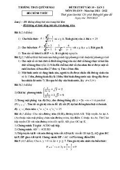Đề thi thử Toán vào 10 lần 2 năm 2022 trường THCS Quỳnh Mai – Hà Nội