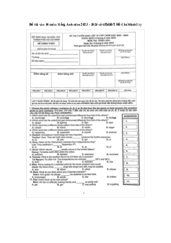 Đề thi tuyển sinh vào lớp 10 môn Anh năm 2023 - 2024 sở GD&ĐT Thành Phố Hồ Chí Minh