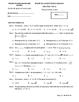 Đề kiểm tra Giải tích 12 chương 4 (Số phức) trường PTDL Hermann Gmeiner – Đà Nẵng