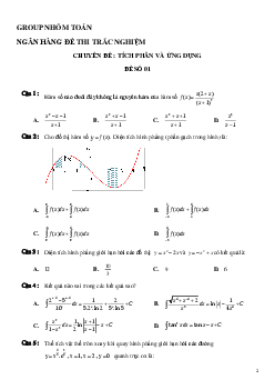 600 câu hỏi trắc nghiệm chuyên đề tích phân và ứng dụng – Nhóm Toán 12