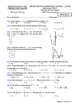 Đề thi thử THPT Quốc gia năm 2022 môn Toán lần 3 trường THPT Chuyên ĐH Vinh, Nghệ An (có đáp án)