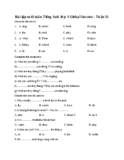 Bài tập cuối tuần Tiếng Anh lớp 3 Global Success - Tuần 31