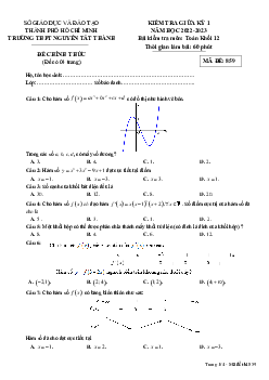 Đề giữa kỳ 1 Toán 12 năm 2022 – 2023 trường THPT Nguyễn Tất Thành – TP HCM
