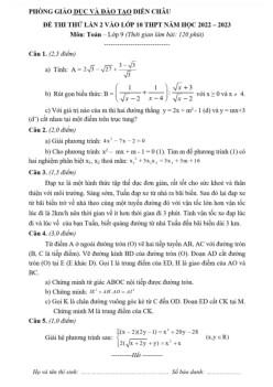 Đề thi thử Toán lần 2 vào lớp 10 năm 2022 – 2023 phòng GD&ĐT Diễn Châu – Nghệ An