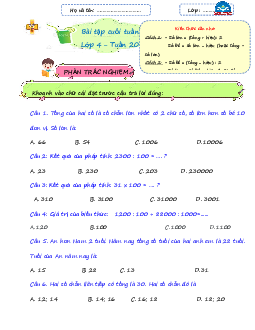 Giải Bài tập cuối tuần lớp 4 môn Toán Chân trời sáng tạo - Tuần 20