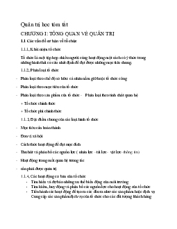 Tóm tắt nội dung học phần Quản trị học | Trường Đại học Kinh tế và Quản trị Kinh doanh, Đại học Thái Nguyên