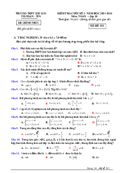 Đề cuối kỳ 1 Toán 10 năm 2023 – 2024 trường THPT Quế Sơn – Quảng Nam