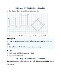 Giải SGK Toán lớp 3 trang 109, 110 Hình vuông | Cánh Diều