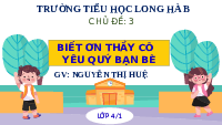 Giáo án điện tử Hoạt động trải nghiệm 4 Chủ đề 3 Chân trời sáng tạo: Biết ơn thầy cô - Yêu quý bạn bè