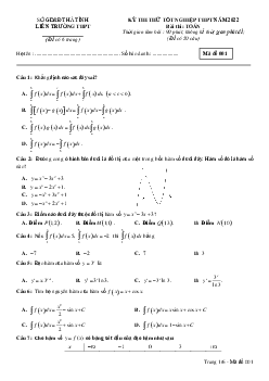 Đề thi thử THPT Quốc gia 2022 môn Toán liên trường THPT Hà Tĩnh (có đáp án)