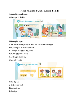 Tiếng Anh lớp 3 Global Success Unit 1 Lesson 2 Hello