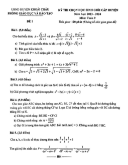 Đề thi HSG Toán 9 cấp huyện năm 2023 – 2024 phòng GD&ĐT Khoái Châu – Hưng Yên