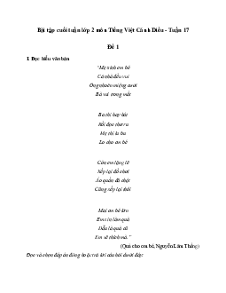 Bài tập cuối tuần lớp 2 môn Tiếng Việt Cánh Diều - Tuần 17