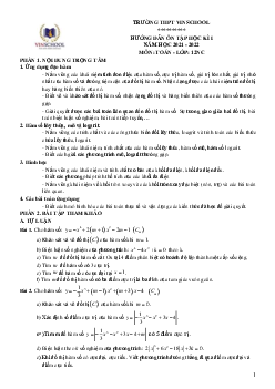 Hướng dẫn ôn tập học kì 1 Toán 12 năm 2021 – 2022 trường Vinschool – Hà Nội