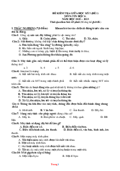 Đề thi giữa học kỳ 1 Tin Học 6 năm 2022-2023 (có đáp án)-Đề 1