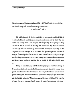 Vận dụng quan điểm trong triết học Mác - Lê Nin để phân tích quá trình chuyển đổi sang nền kinh tế thị trường ở Việt Nam" | Đại học Thủy Lợi