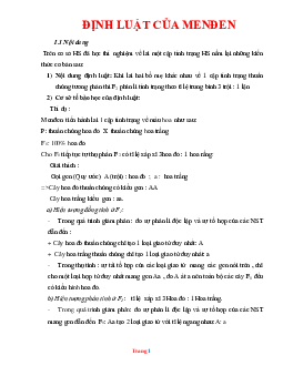 Đề Cương Ôn Tập Sinh 9 Phần Định Luật Menđen
