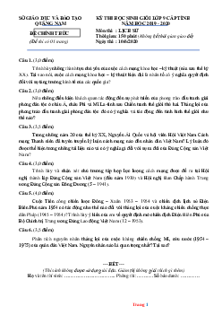 Đề Thi HSG Lịch Sử Lớp 9 Tỉnh Quảng Nam 2019-2020 (Có Lời Giải)