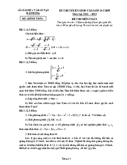 Đề tuyển sinh lớp 10 môn Toán năm 2021 – 2022 sở GD&ĐT Hải Phòng