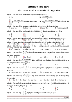 Bài tập trắc nghiệm chương đạo hàm môn Toán lớp 11 (có đáp án)