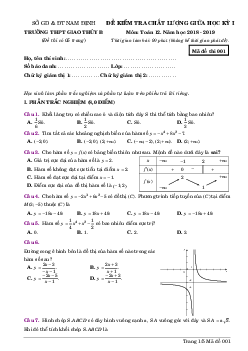 Đề kiểm tra chất lượng giữa HK1 Toán 12 năm 2018 – 2019 trường THPT Giao Thủy B – Nam Định