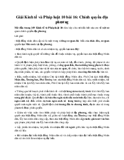 Giải Kinh tế và Pháp luật 10 bài 16: Chính quyền địa phương CTST