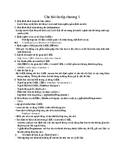 Câu hỏi ôn tập chương 1 môn Cơ sở dữ liệu có lời giải | Đại học Sư phạm Kỹ thuật Thành phố Hồ Chí Minh