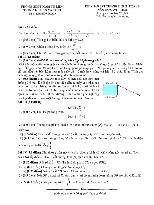 Đề khảo sát Toán 9 tháng 01 năm 2022 trường M.V. Lômônôxốp – Hà Nội