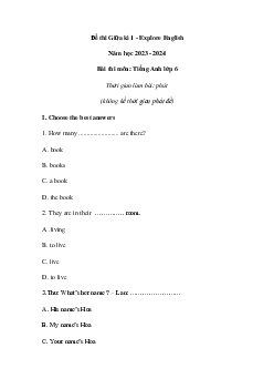 Đề thi giữa học kì 1 môn Tiếng Anh 6 năm 2023 - 2024 sách Explore English | Đề 1