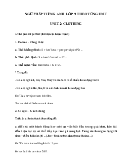 Ngữ pháp Unit 2 lớp 9 Clothing hệ 7 năm