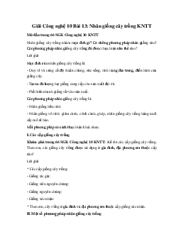 Giải Công nghệ 10 Bài 13: Nhân giống cây trồng KNTT